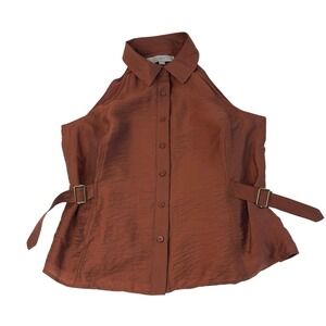 Loft Buckle Halter Top Womens M Petite Rust Button Front NWT Lyocell